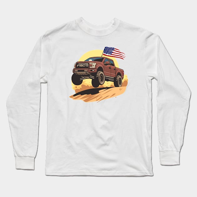 F150 car truck offroad jump on desert brown Long Sleeve T-Shirt by creative.z